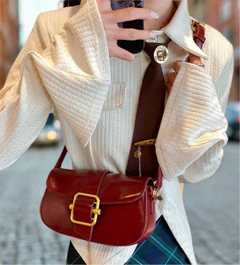 Solid Thread Shoulder Bag with Metal Button - Trendy & Stylish Design for Women