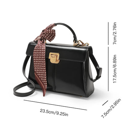 Genuine Leather Luxury Handbag - Fashionable Versatile Crossbody with Scarf Detail