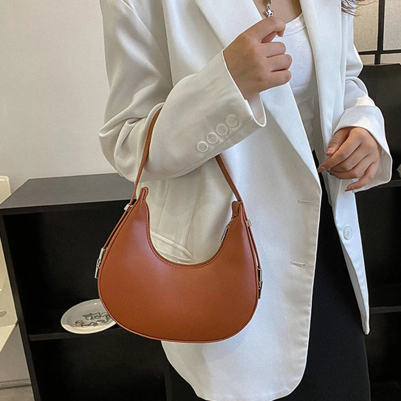 Luxury Half-Moon Shoulder Bag - Women's Fashion Handbag